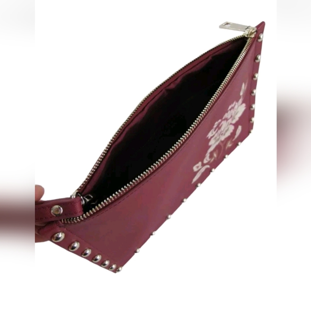 WHITE HOUSE BLACK MARKET Women's Small Maroon Printed Studded Clutch Pouch Purse - Picture 4 of 6